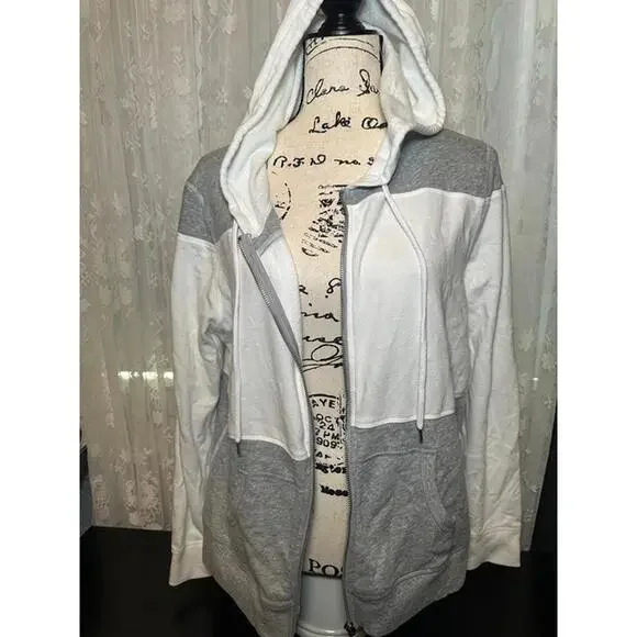 Victoria’s Secret Full Zip Hoodie – Gray & White Colorblock – Size L - Picture 3 of 4